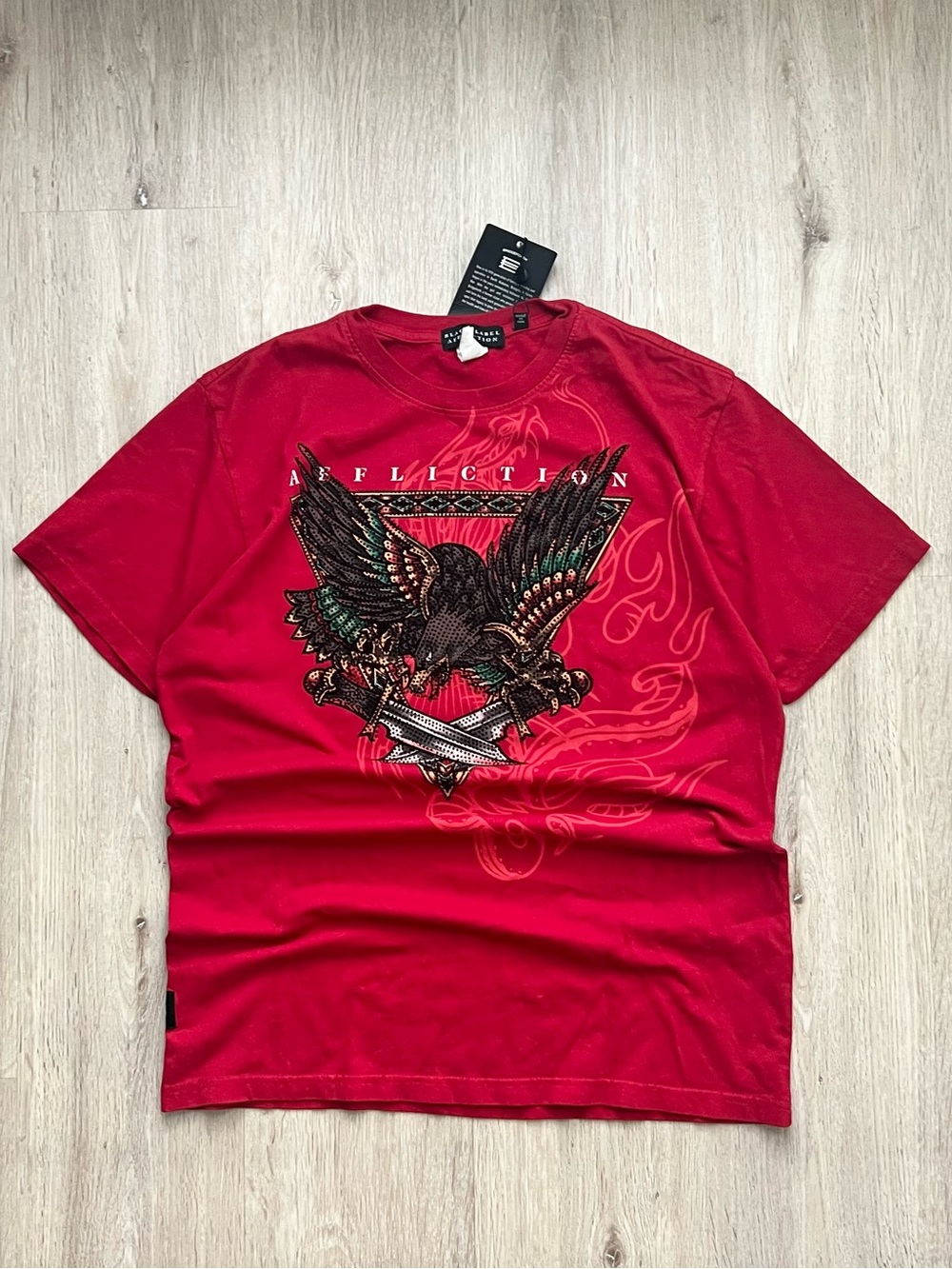 Affliction Black Label Skull Roses Graphic T-Shirt Mens XL Black Rhinestone Tee
